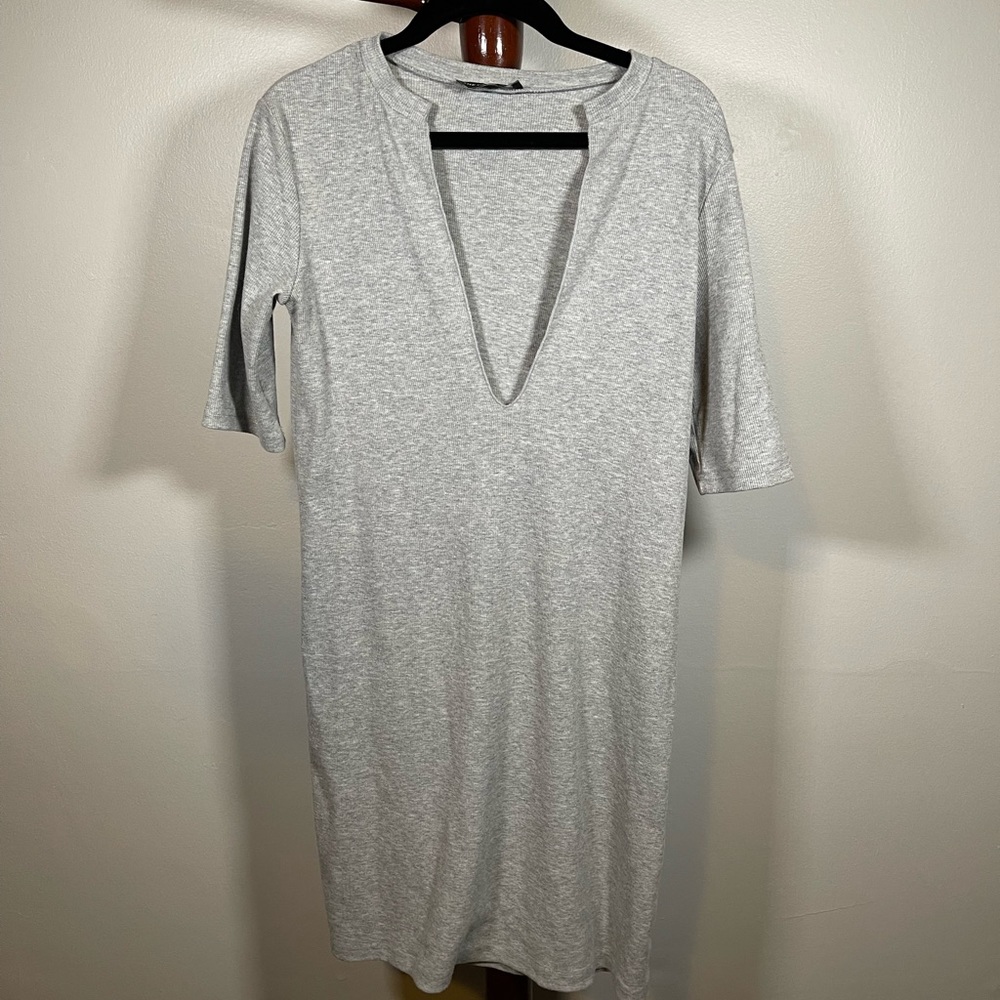 5 for 25 The fifth label gray ribbed jersey V Neck Mini Bodycon Dress S